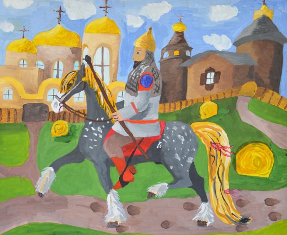 Казарина Настя, 11 лет. Русский воин на коне (станковая композиция)